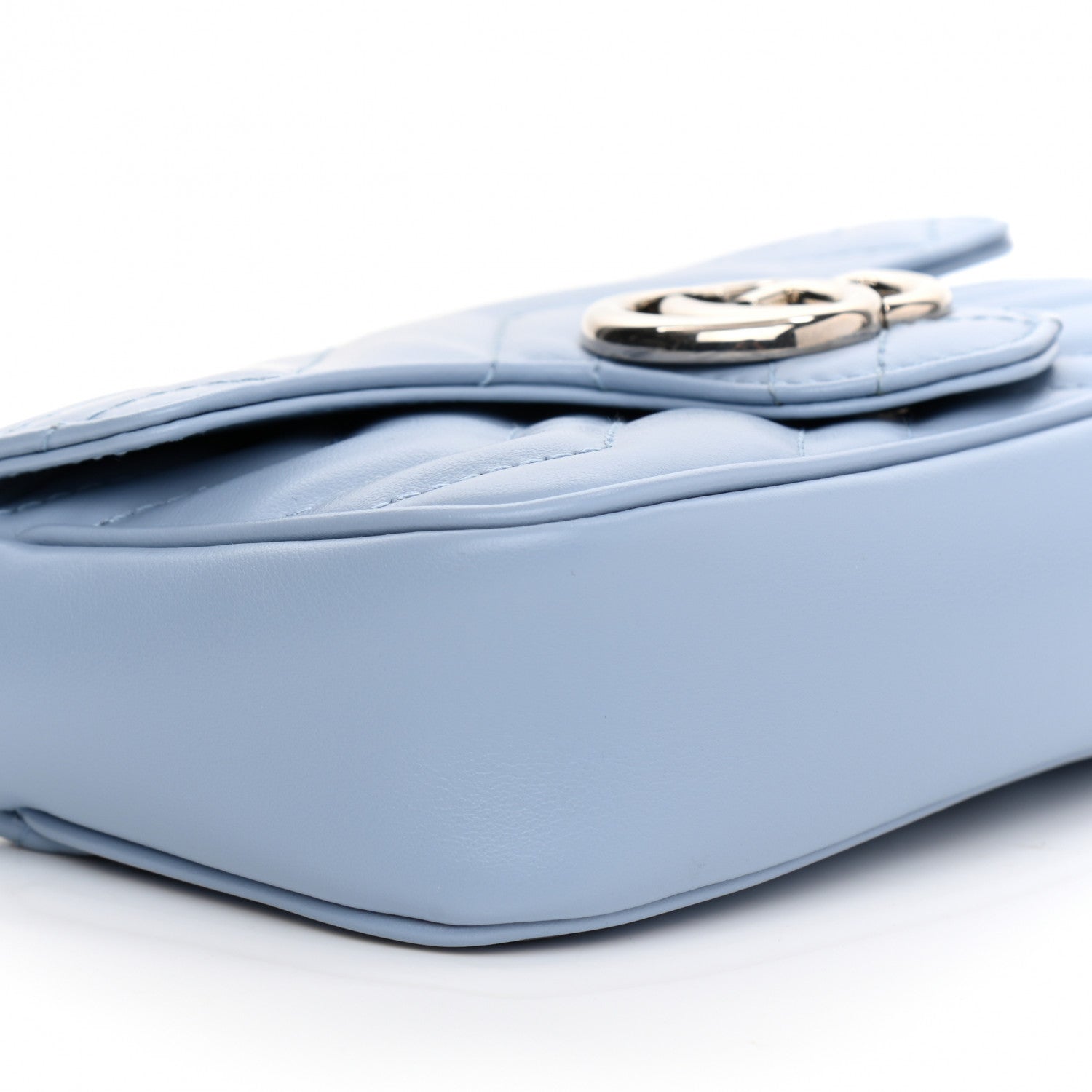 Gucci Calfskin Matelasse Super Mini GG Marmont Shoulder Bag Porcelain Light Blue 9 of 11