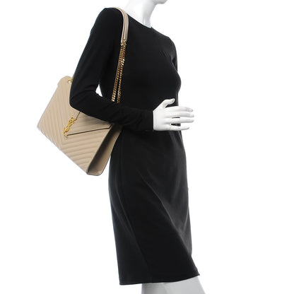 Saint Laurent Grain De Poudre Matelasse Chevron Large Monogram Satchel Nude Powder 2 of 6