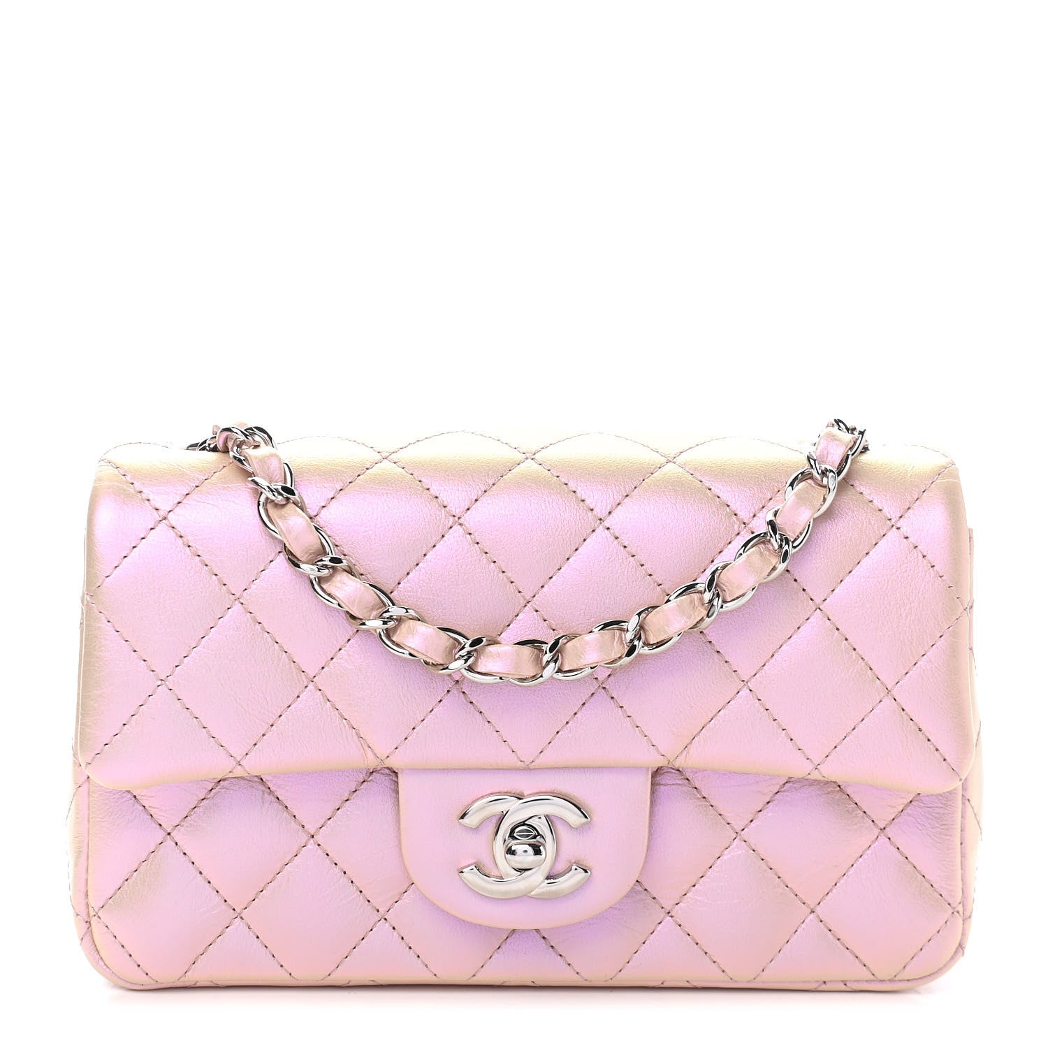 Chanel Iridescent Calfskin Quilted Mini Rectangular Flap Pink 1 of 9
