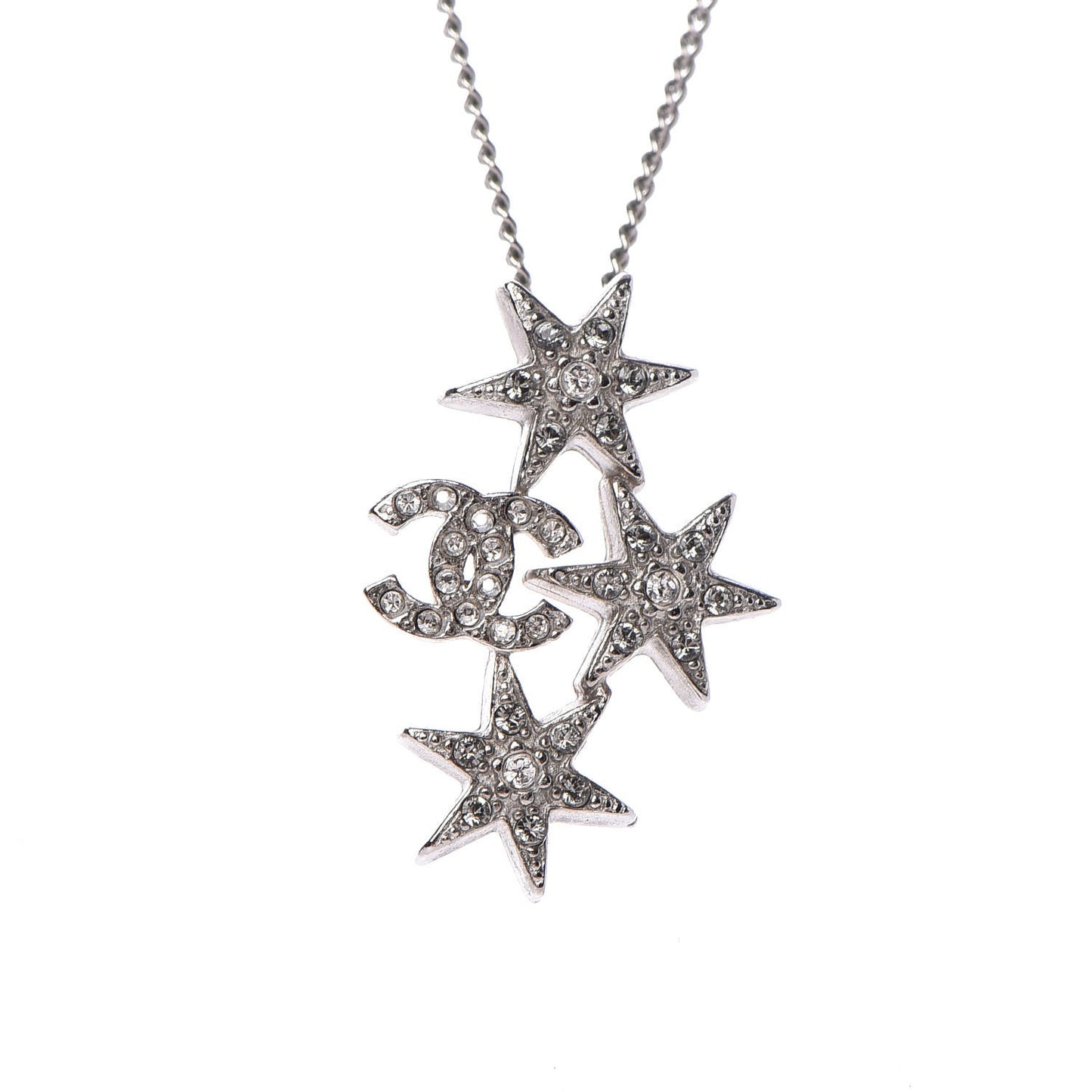 Crystal Bead CC Star Necklace Silver