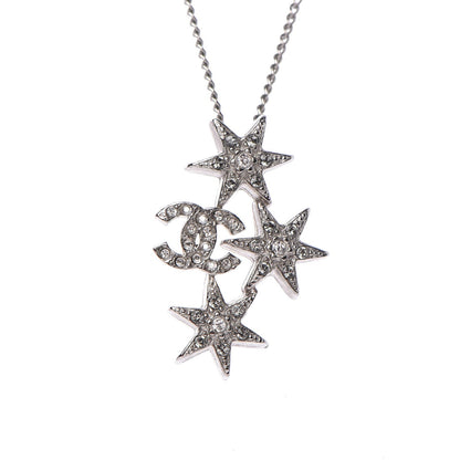 Chanel Crystal Bead CC Star Necklace Silver 3 of 7