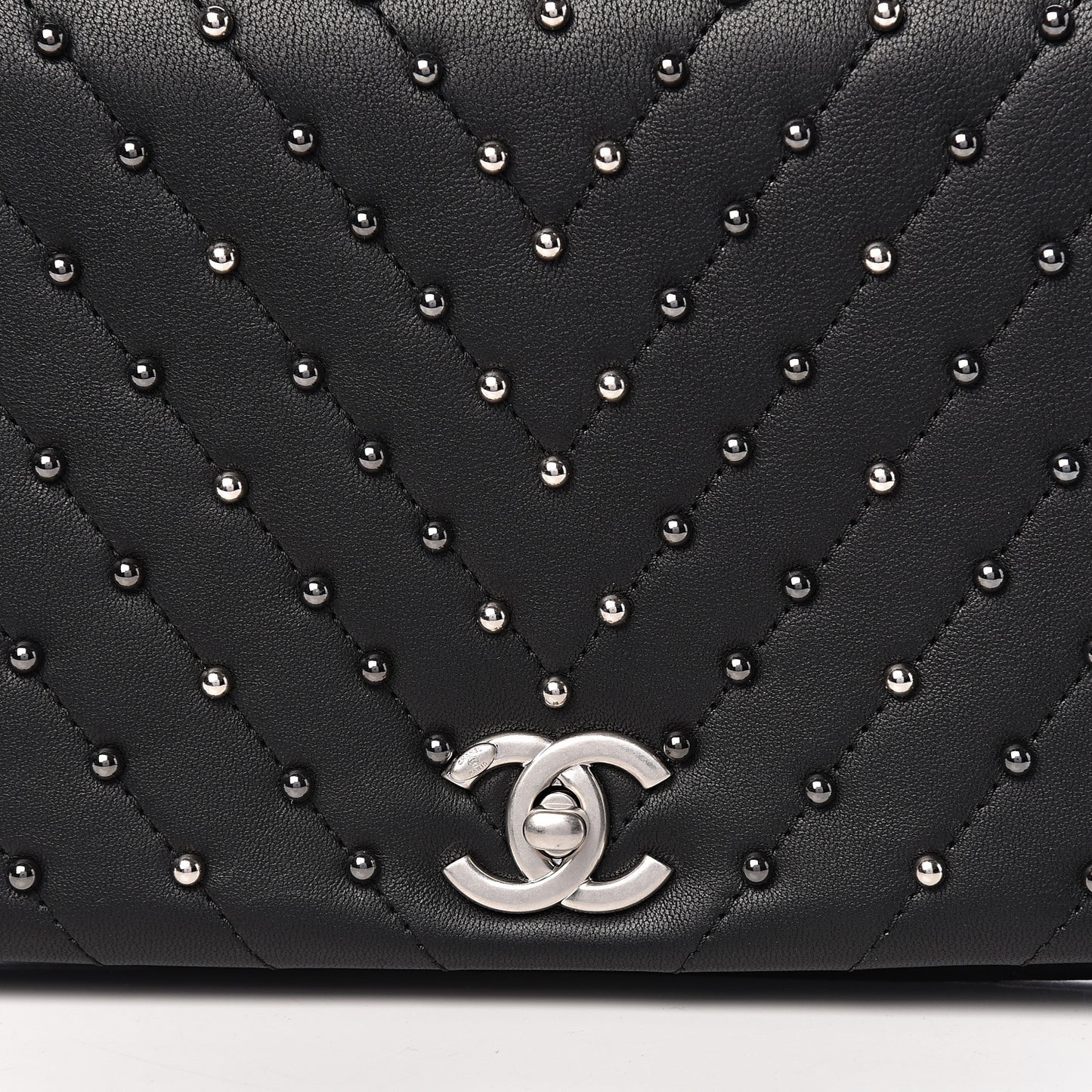 Lambskin Chevron Quilted Studded Stud Wars Flap Clutch Black