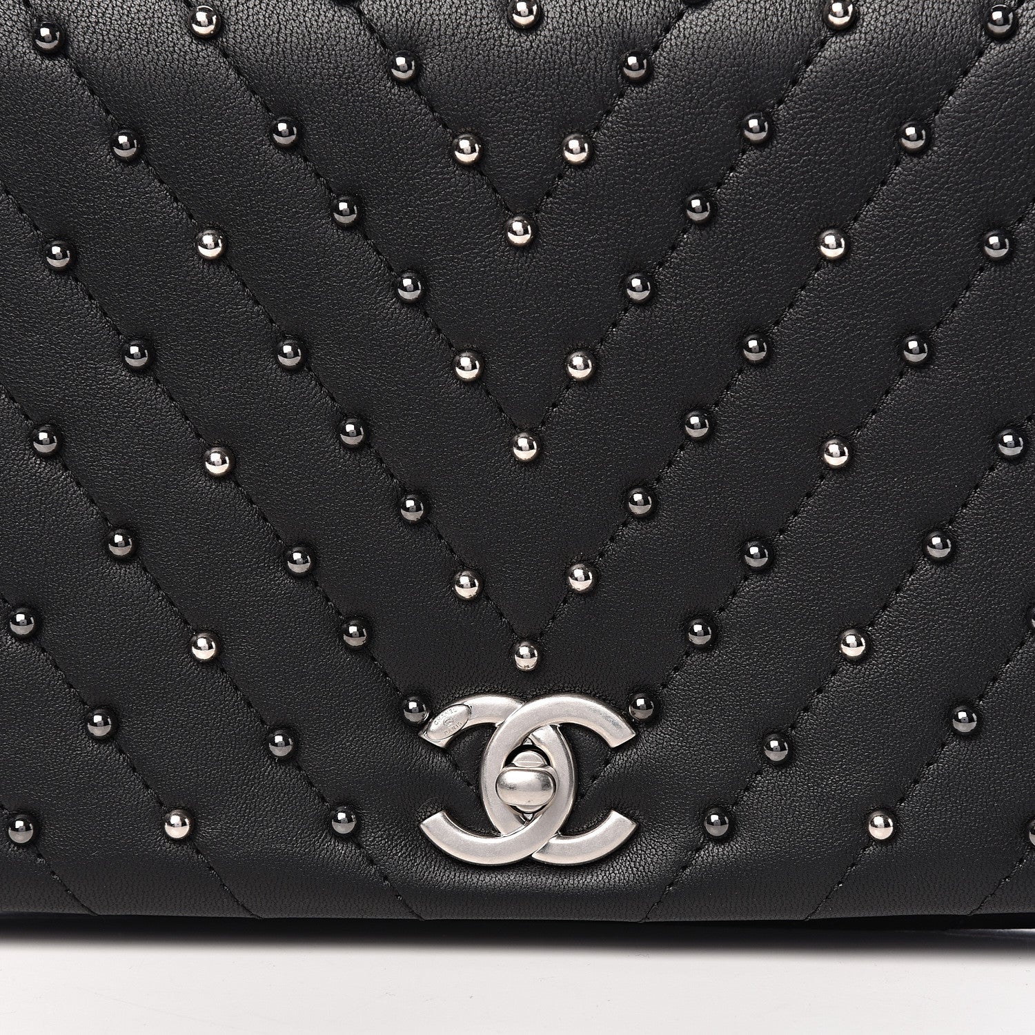 Chanel Lambskin Chevron Quilted Studded Stud Wars Flap Clutch Black 11 of 12