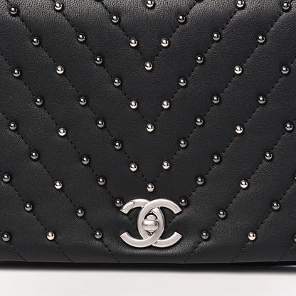 Chanel Lambskin Chevron Quilted Studded Stud Wars Flap Clutch Black 11 of 12