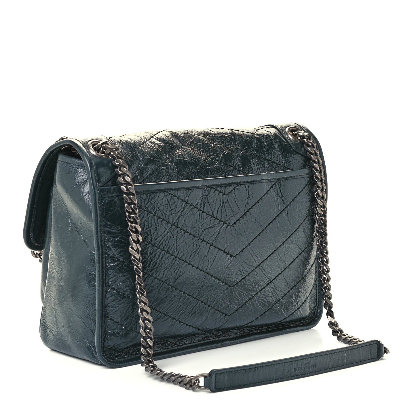Crinkled Calfskin Matelasse Monogram Baby Niki Chain Satchel Dark Green