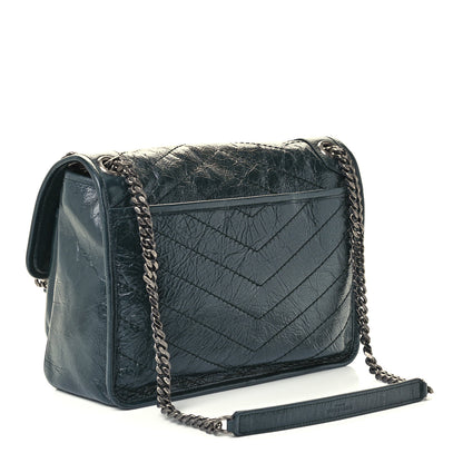 Saint Laurent Crinkled Calfskin Matelasse Monogram Baby Niki Chain Satchel Dark Green 3 of 11