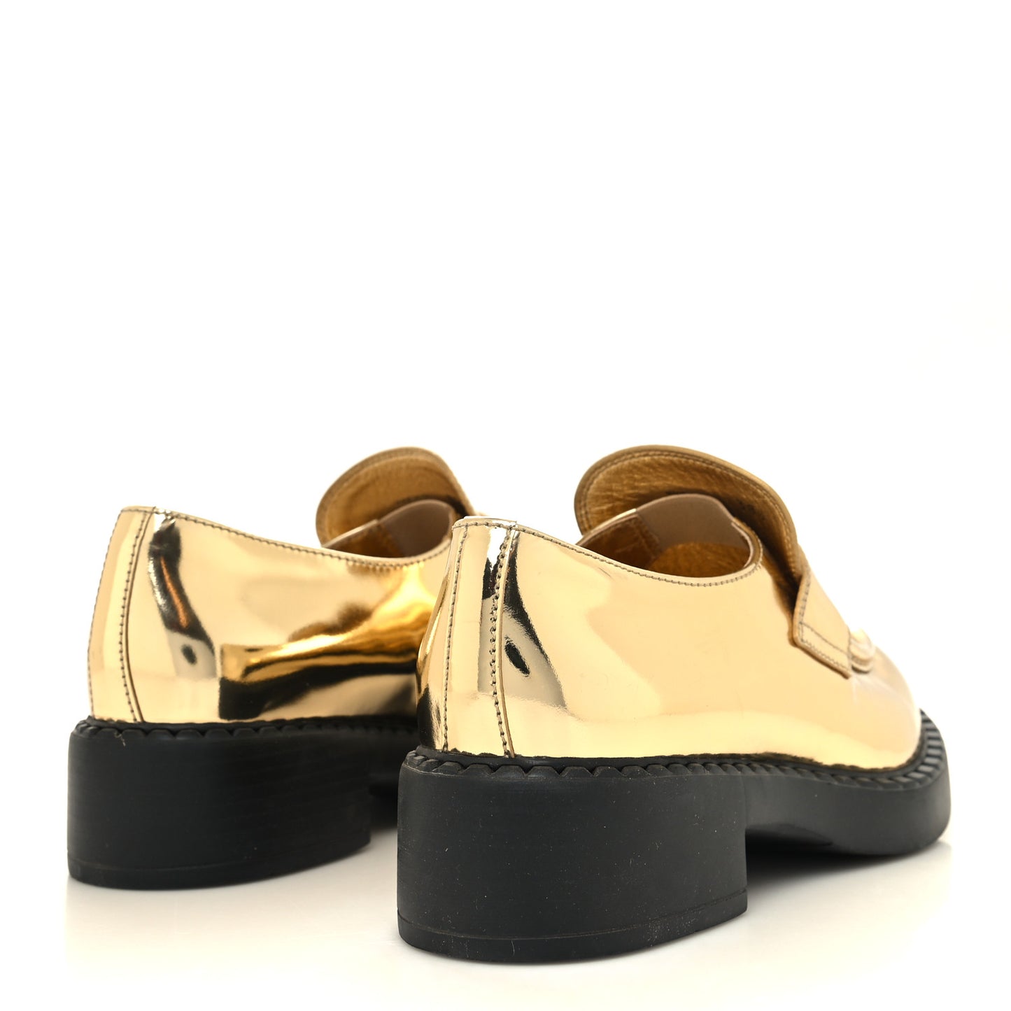 Metallic Brushed Calfskin Metal Triangle Logo 50mm Loafers 38.5 Platino