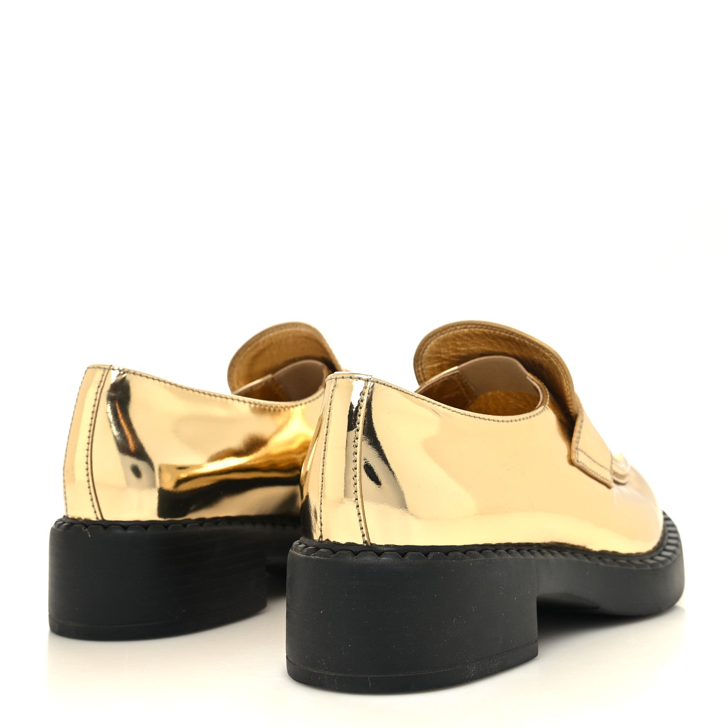 Prada Metallic Brushed Calfskin Metal Triangle Logo 50mm Loafers 38.5 Platino 5 of 8