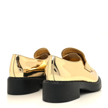Prada Metallic Brushed Calfskin Metal Triangle Logo 50mm Loafers 38.5 Platino 5 of 8