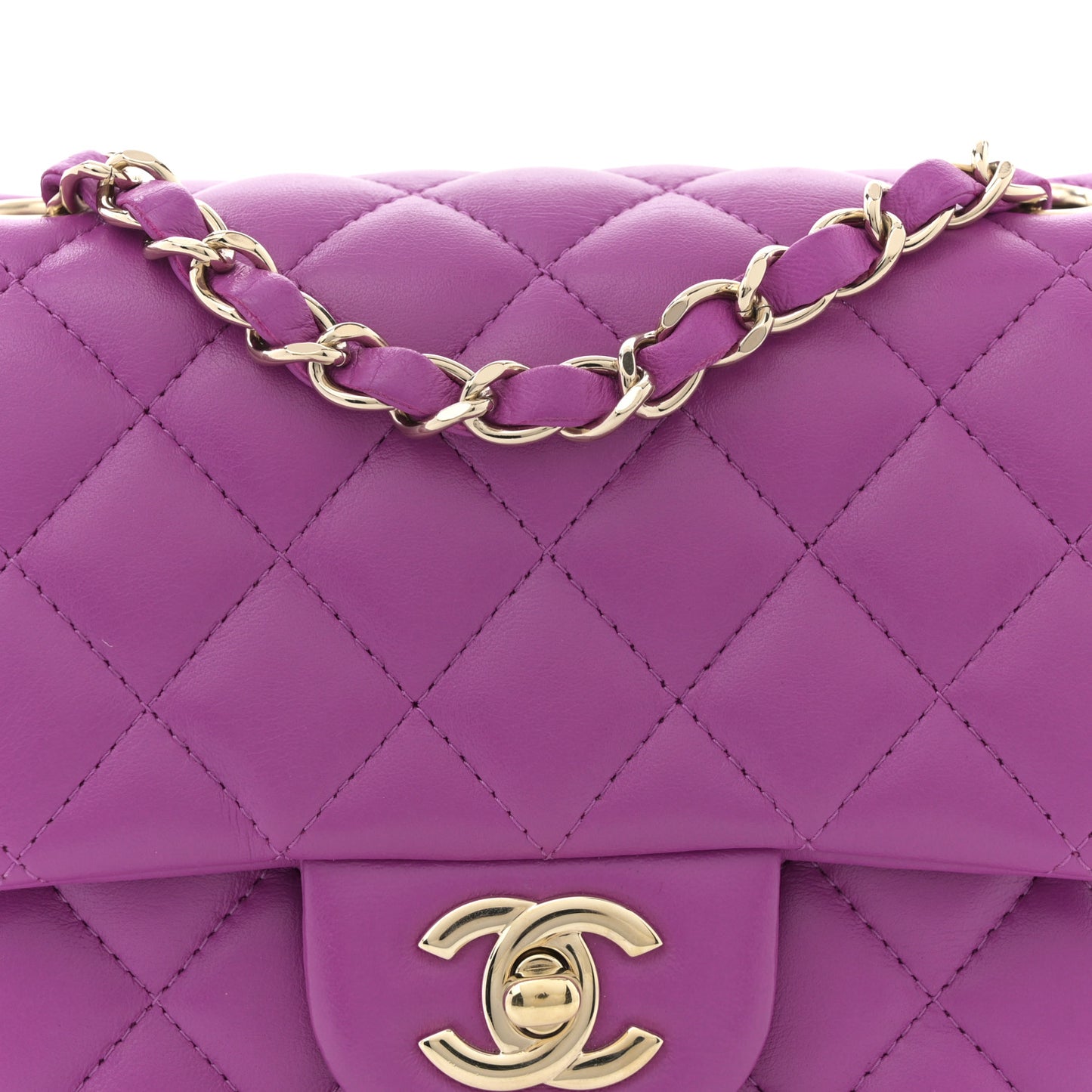 Lambskin Quilted Mini Square Flap Purple