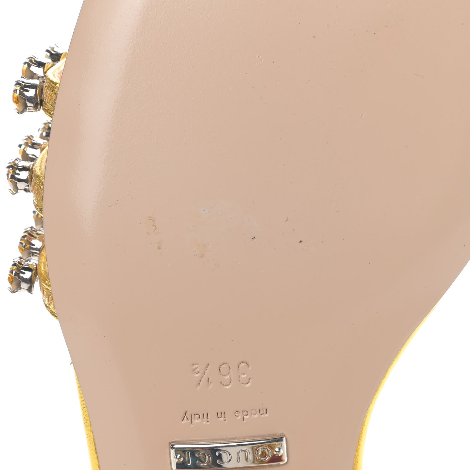 Gucci Nappa Silk Crystal Bertie T-Strap Low Heel Sandals 36.5 Gold 8 of 9