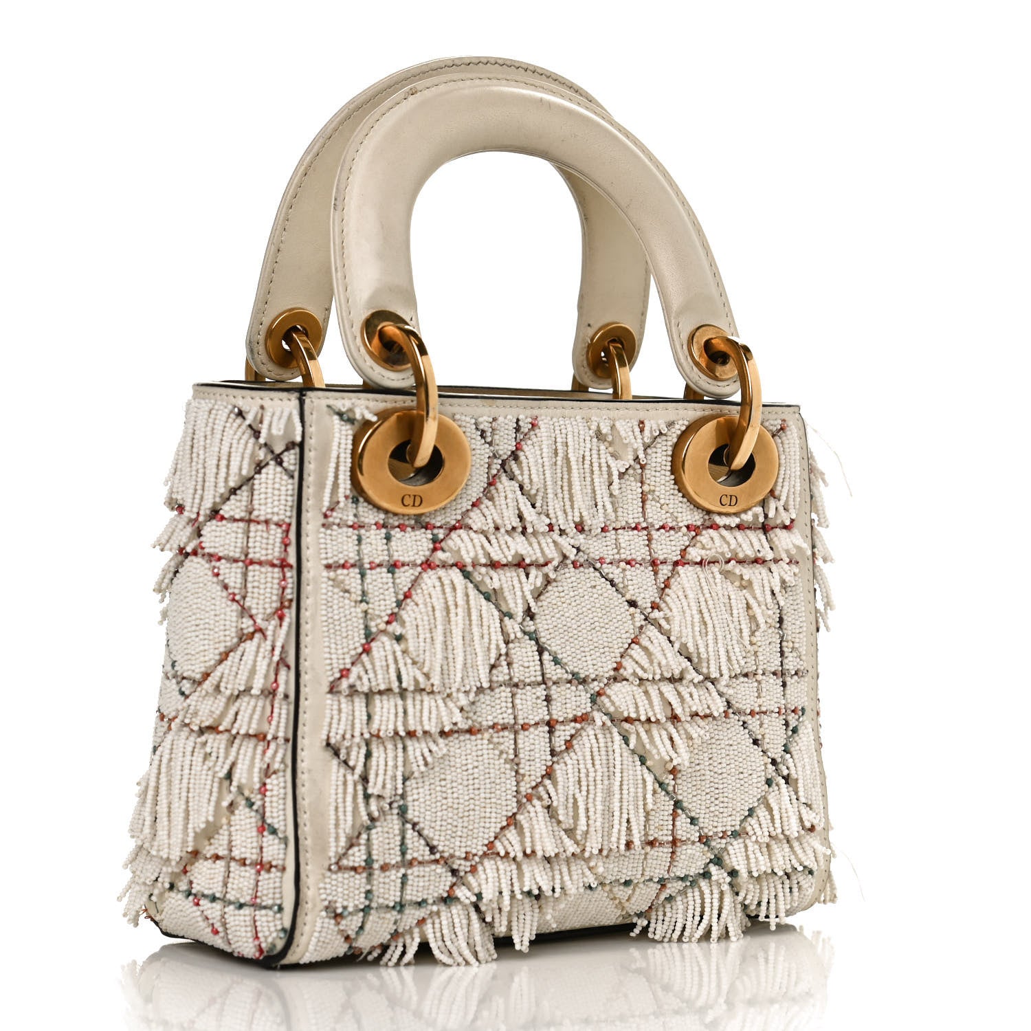 Christian Dior Lambskin Beaded Fringe Mini Lady Dior White 3 of 12
