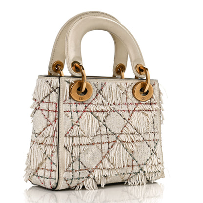 Christian Dior Lambskin Beaded Fringe Mini Lady Dior White 3 of 12
