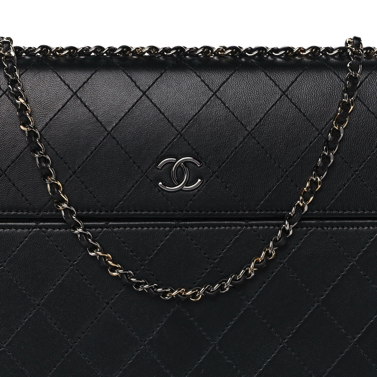 Chanel Lambskin Quilted Chain Around Tablet Holder Crossbody Black 10 of 11