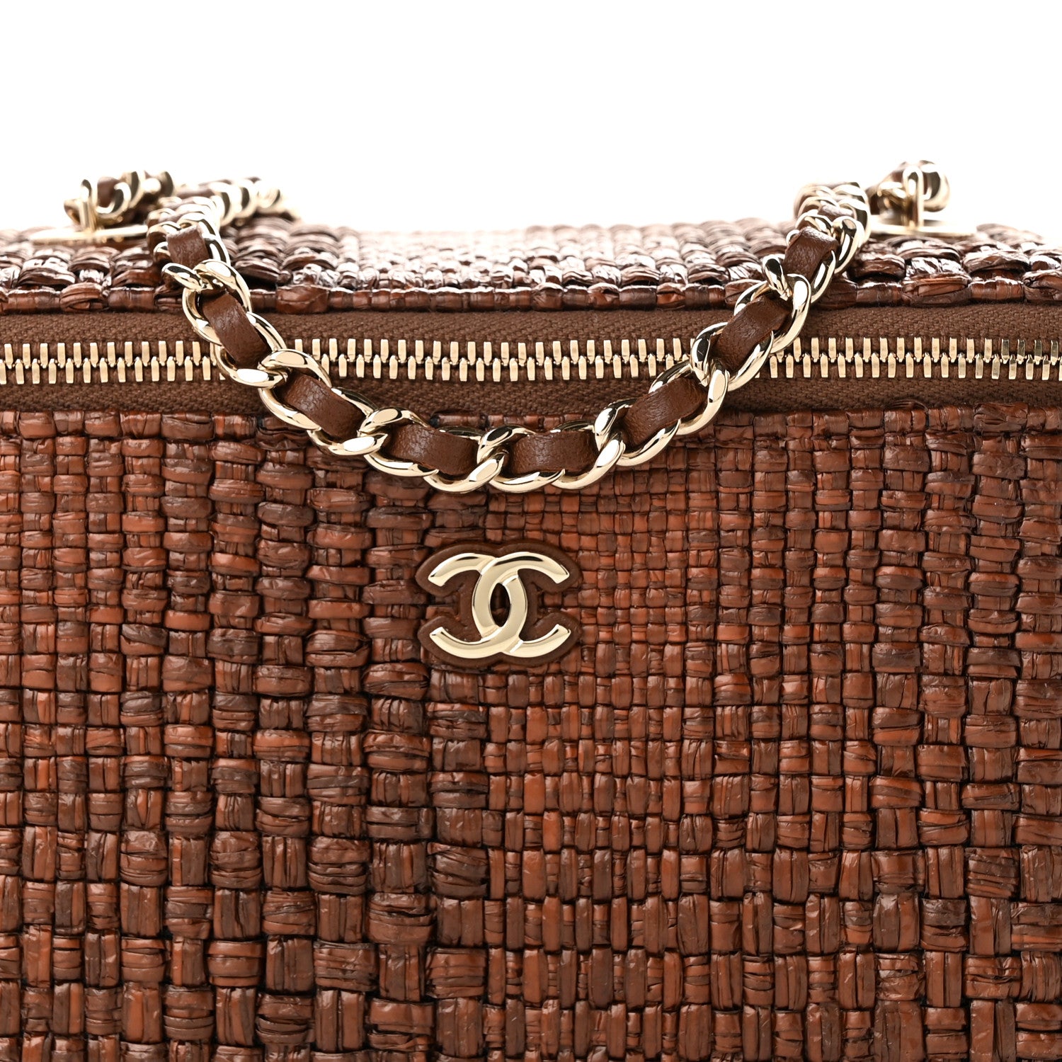 Chanel Braided Raffia Vanity Case With Chain Brown 7 of 10