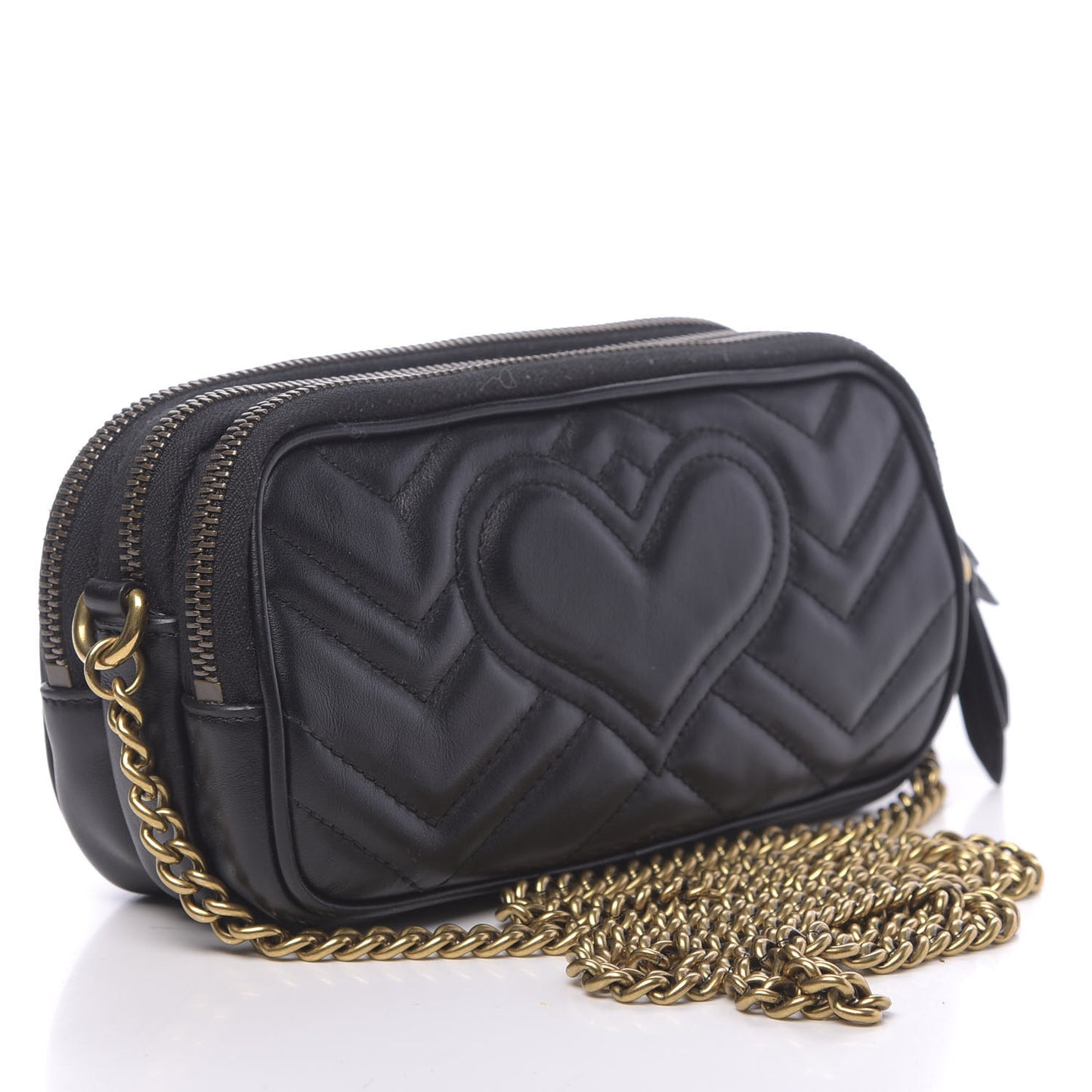 Calfskin Matelasse Mini GG Marmont Chain Crossbody Bag Black