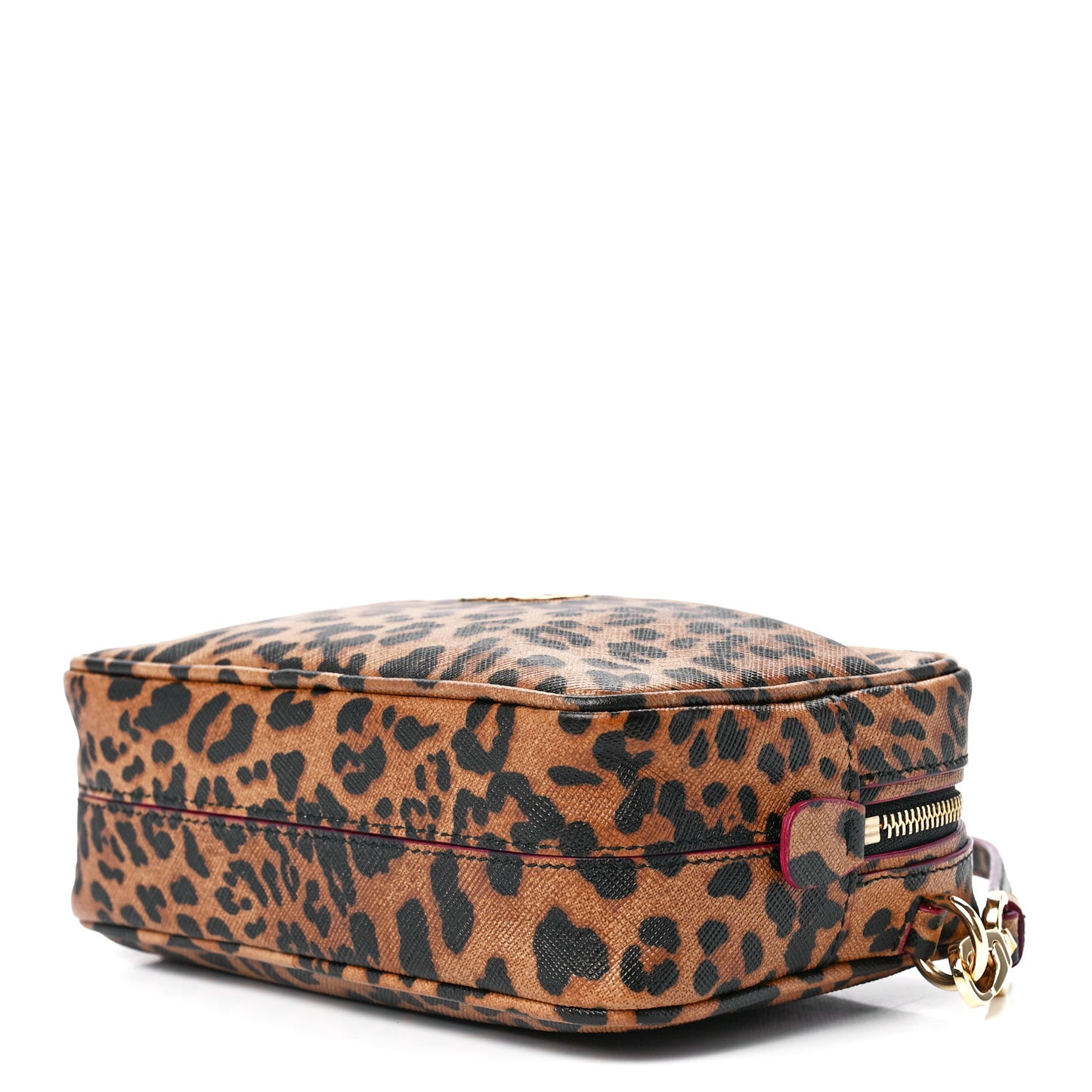 Grained Calfskin Leopard Print Camera Bag Brown