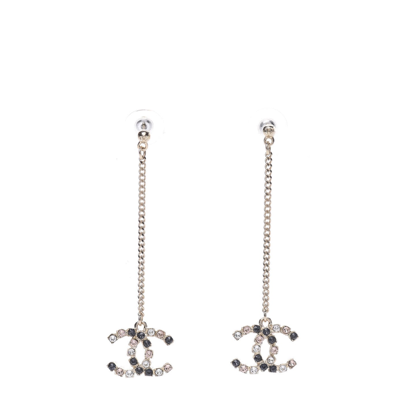 Crystal CC Drop Earrings Pink Grey Gold