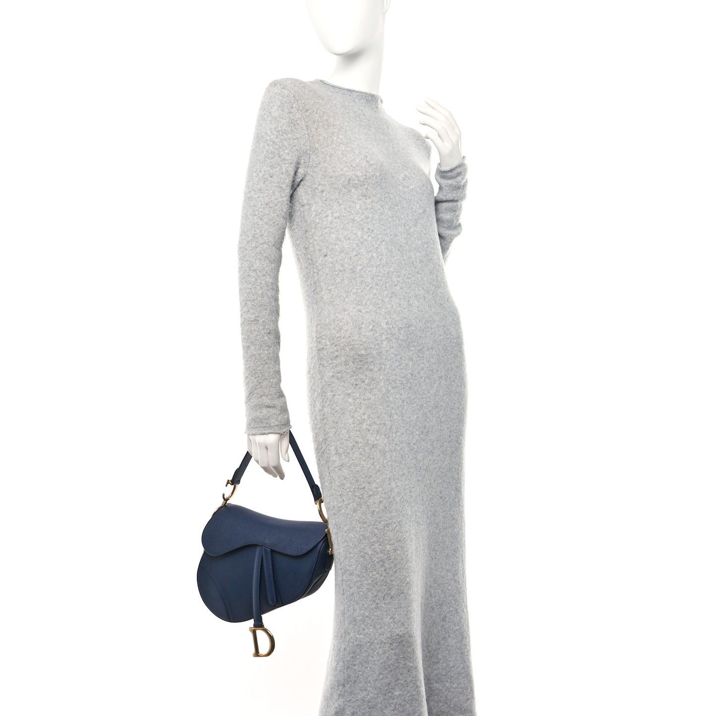 CHRISTIAN DIOR Grained Calfskin Saddle Bag Indigo Blue