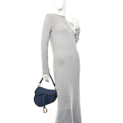 Christian Dior CHRISTIAN DIOR Grained Calfskin Saddle Bag Indigo Blue 2 of 10