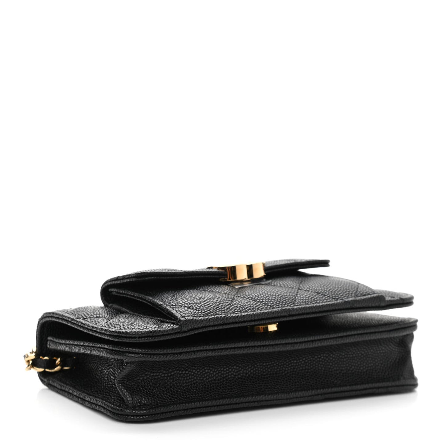 Caviar Quilted Pocket Twins Clutch With Chain Black