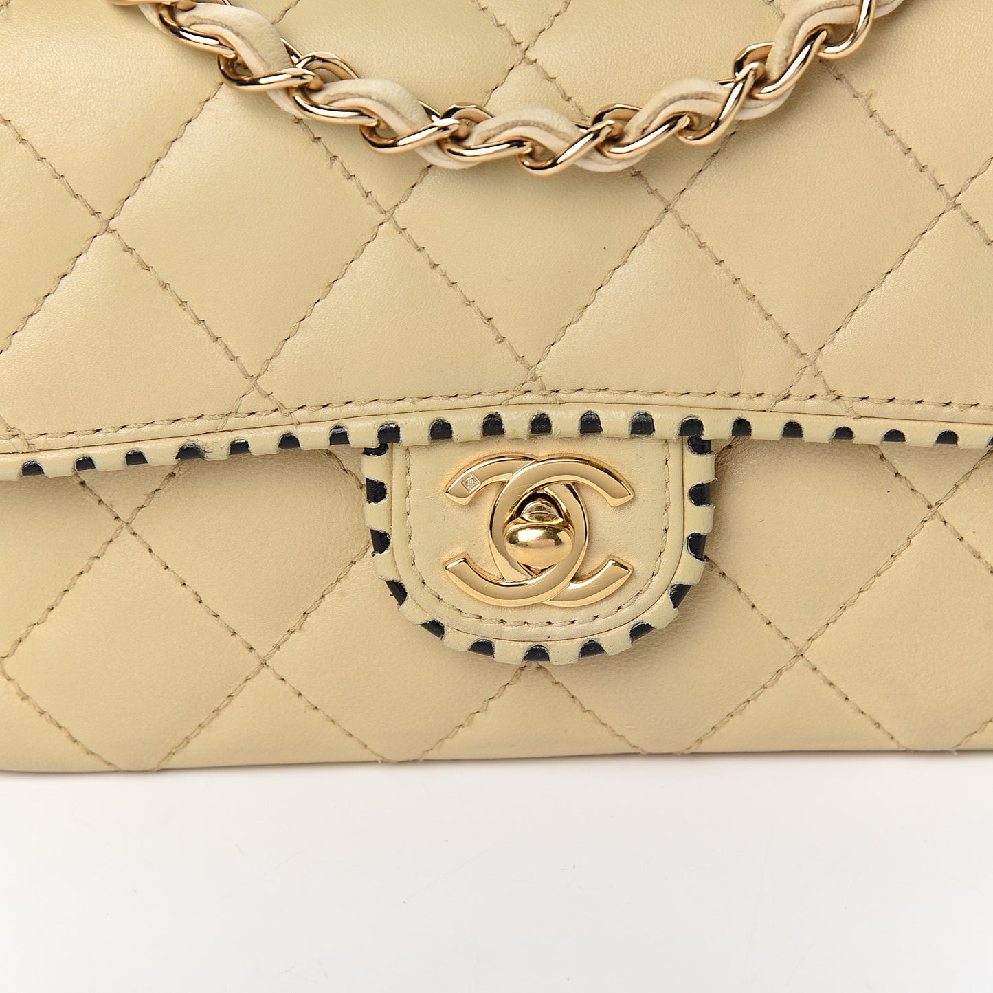 Lambskin Quilted Mini Rectangular Flap Beige