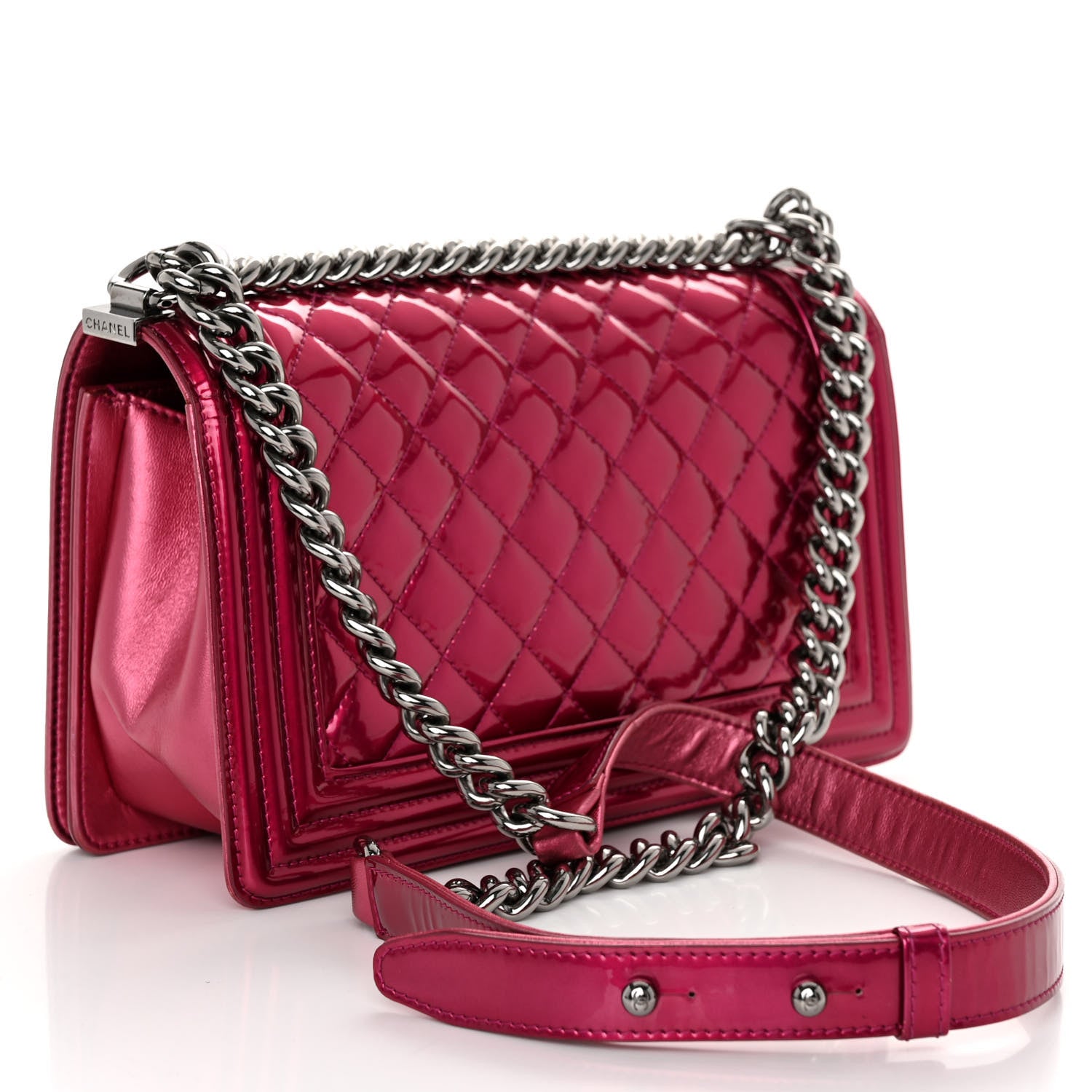 Chanel Metallic Patent Calfskin Quilted Medium Boy Flap Pink 3 of 9