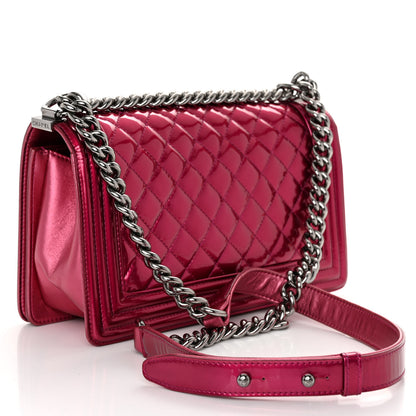 Chanel Metallic Patent Calfskin Quilted Medium Boy Flap Pink 3 of 9