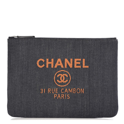 Chanel Denim Medium Deauville Pouch Clutch Blue Orange 1 of 8