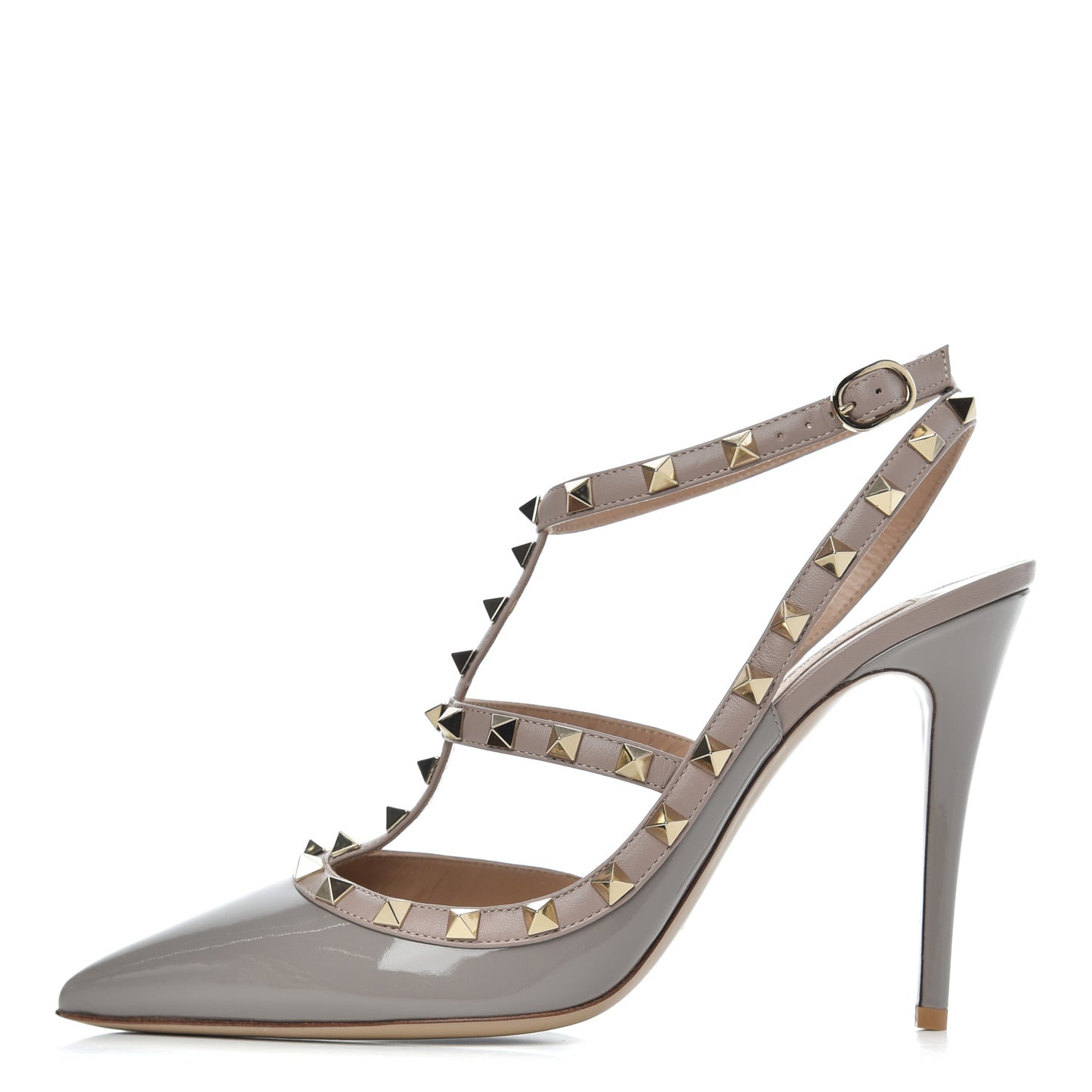 Patent Nappa Rockstud Ankle Strap 100mm Pumps 41 Perla Poudre