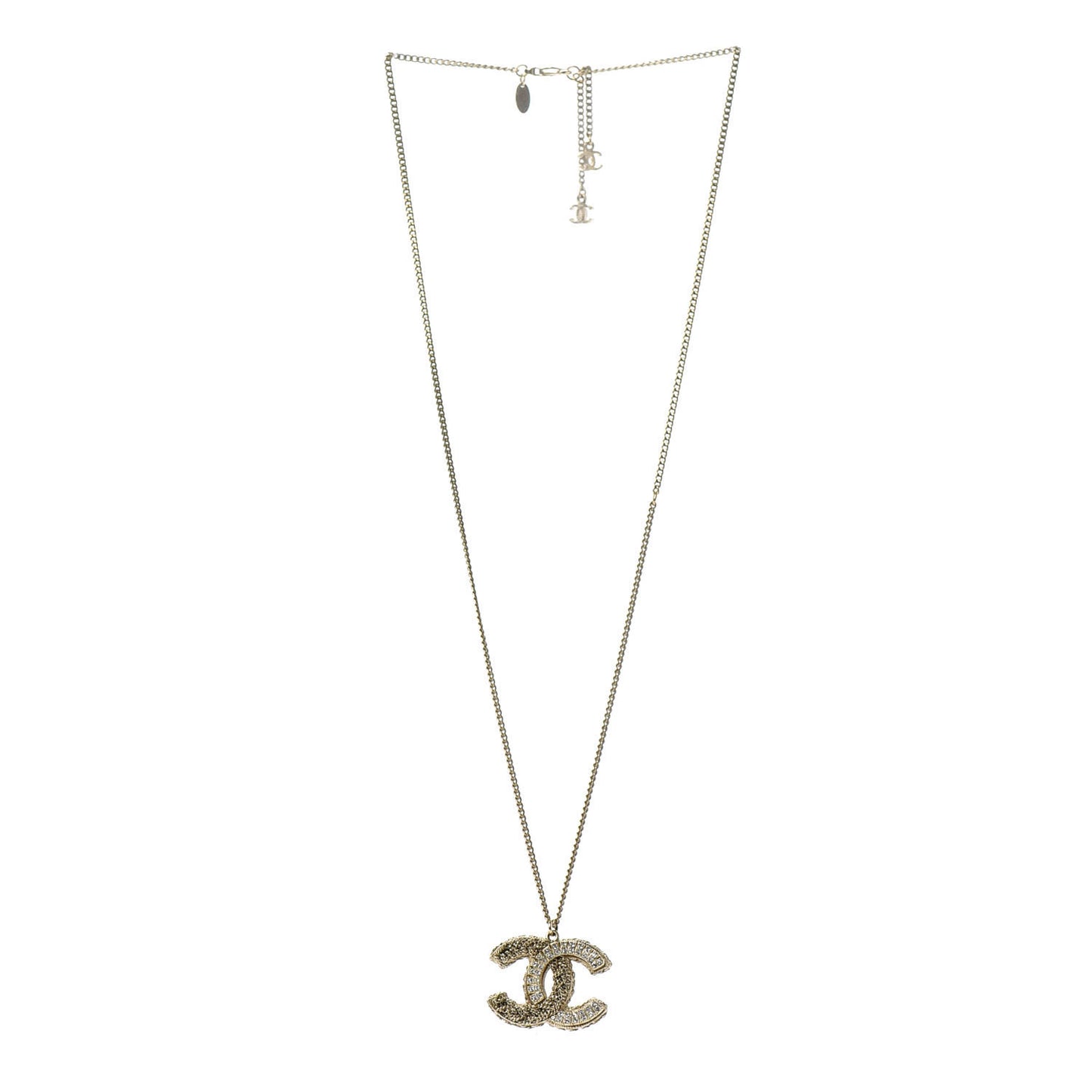 Crystal Chain CC Pendant Necklace Gold