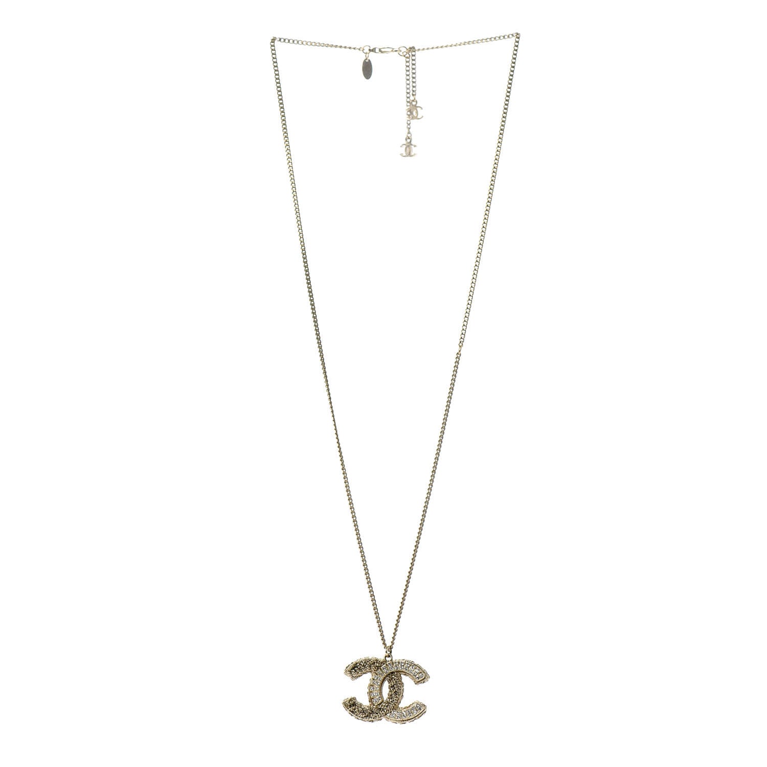 Chanel Crystal Chain CC Pendant Necklace Gold 3 of 5
