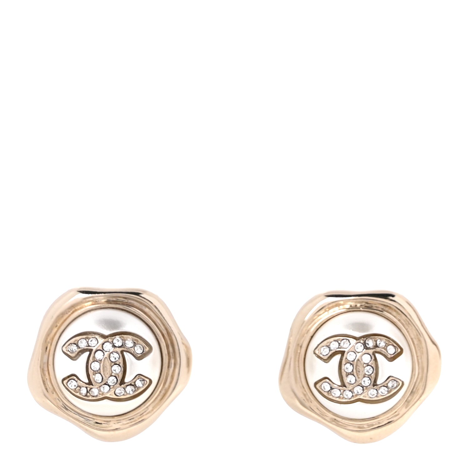 Chanel Metal Resin Crystal CC Earrings Gold 1 of 5