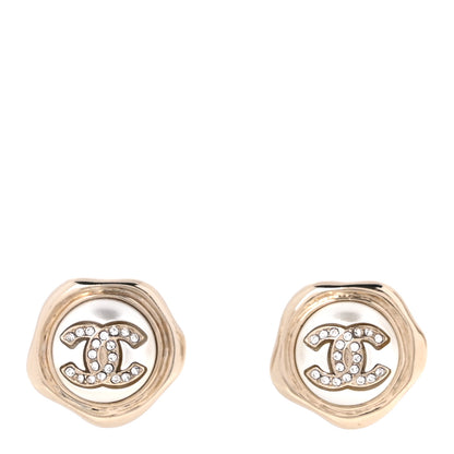 Chanel Metal Resin Crystal CC Earrings Gold 1 of 5