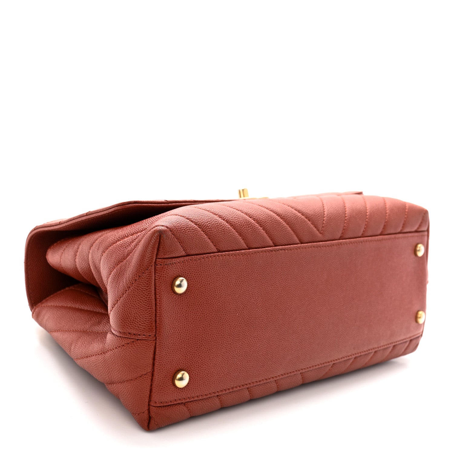 Chanel Caviar Chevron Quilted Small Coco Handle Flap Dark Orange 4 of 12