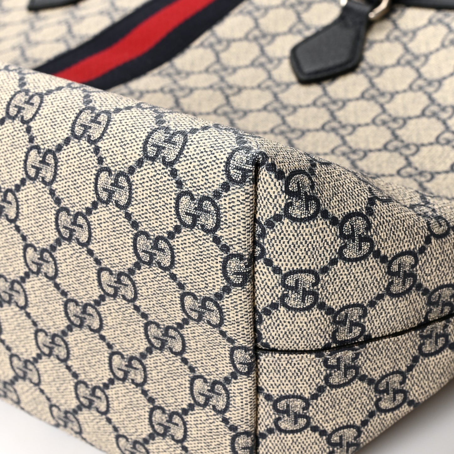 GG Supreme Monogram Textured Calfskin Web Medium Ophidia Shopping Tote Beige Blue