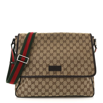 Gucci Monogram Web Medium Flap Messenger Beige Dark Brown 1 of 12