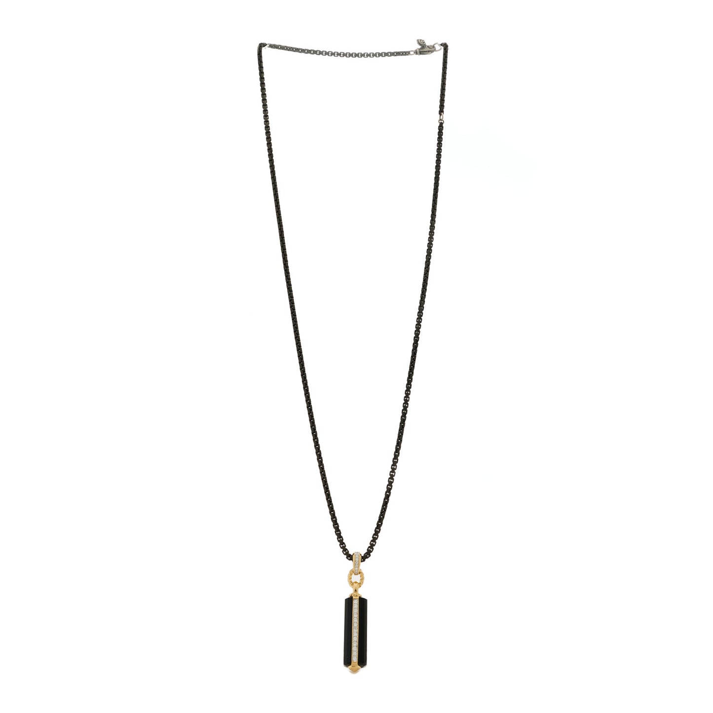 Darkened Sterling Silver 18K Yellow Gold Diamond Black Onyx Lexington Barrel Amulet Pendant Necklace