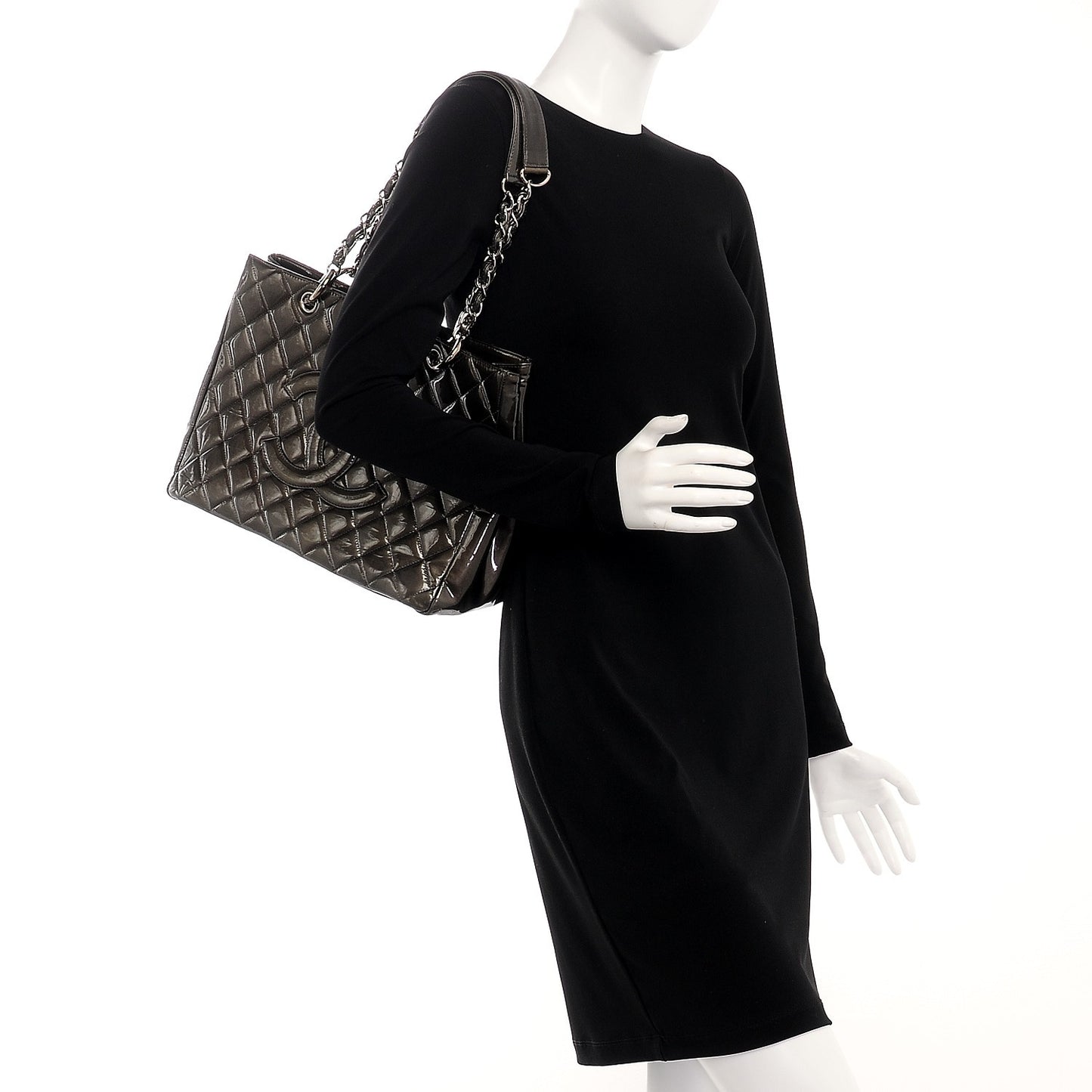 Patent Quilted Grand Shopping Tote GST Dark Green