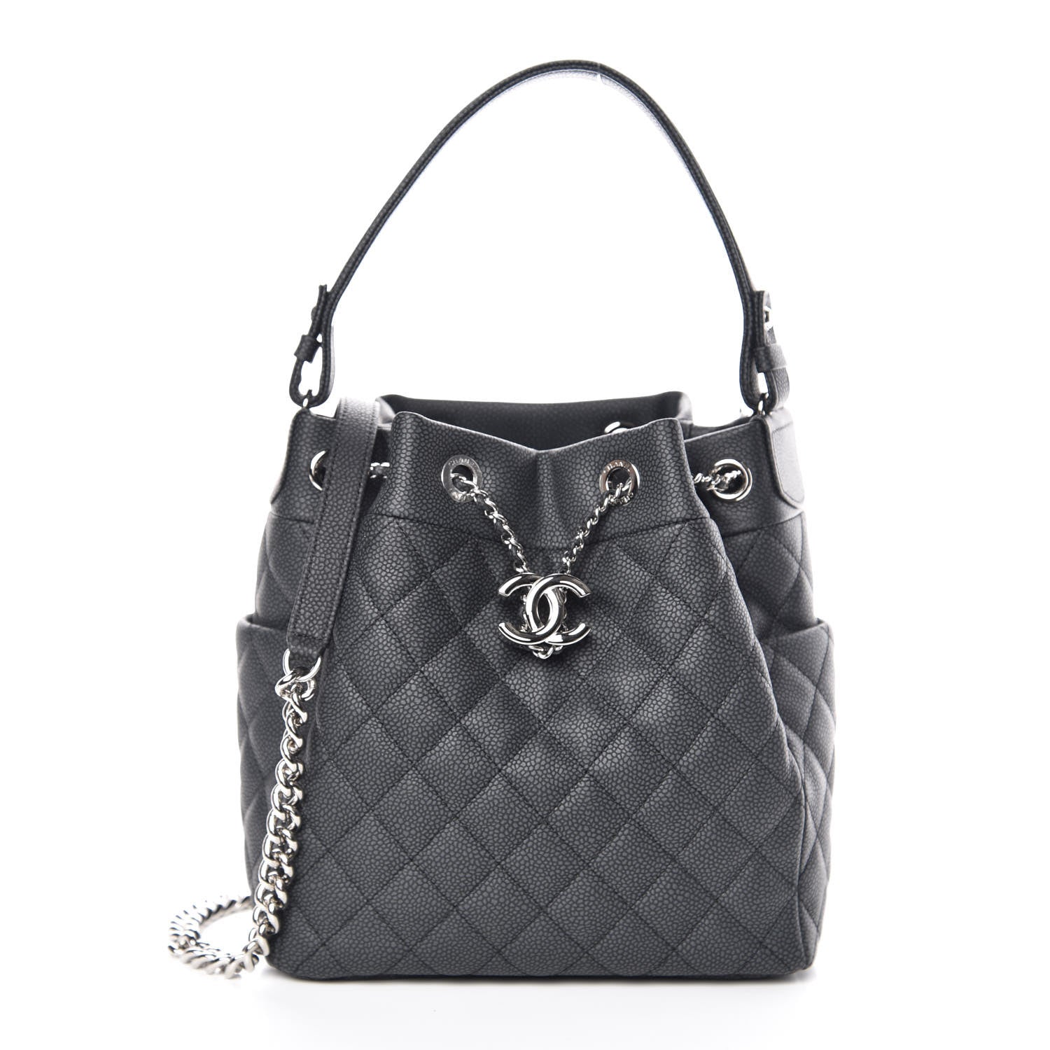Chanel Grained Calfskin Quilted Small Chain Bucket Bag Grey 1 of 10