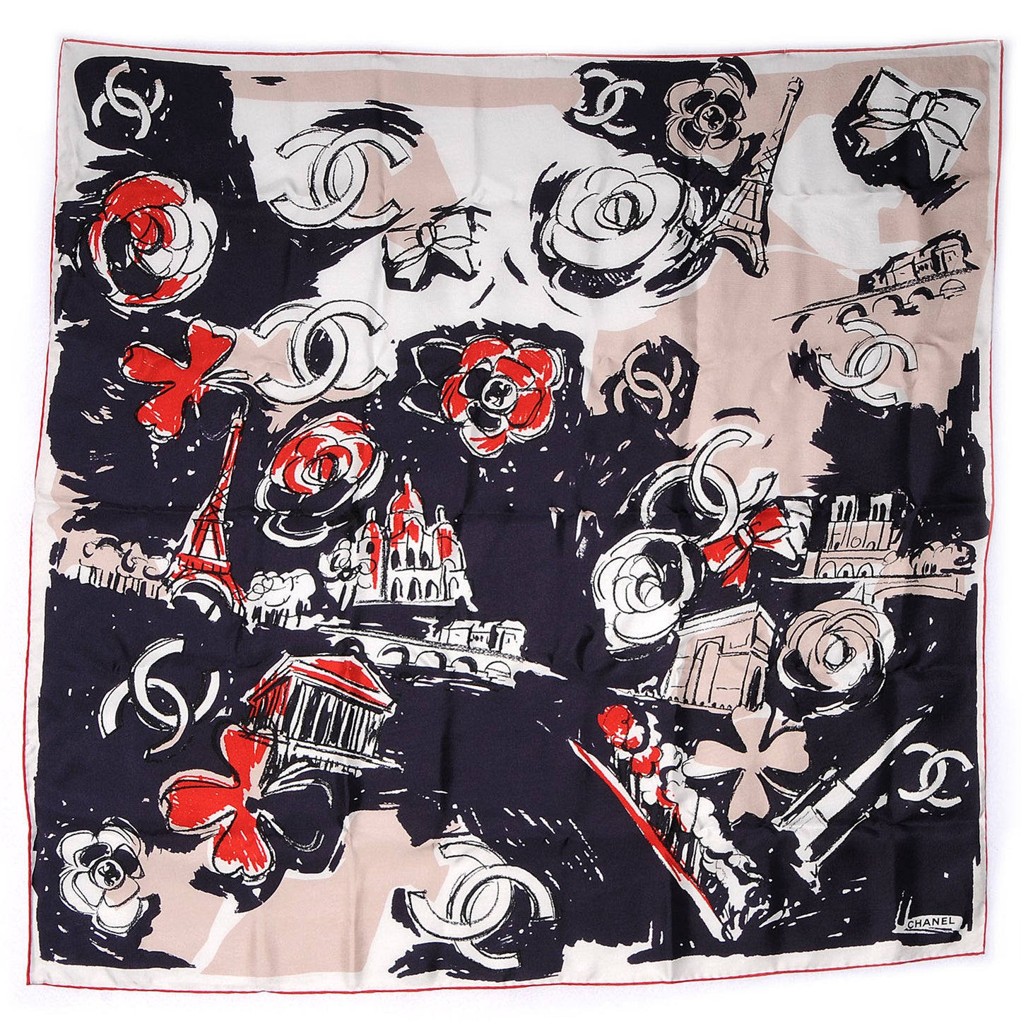 Silk Paris Scarf Navy Beige