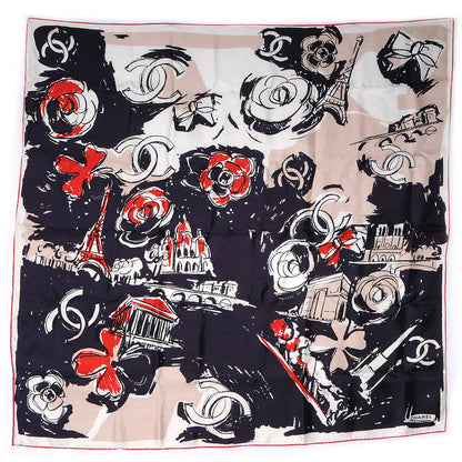 Chanel Silk Paris Scarf Navy Beige 2 of 5