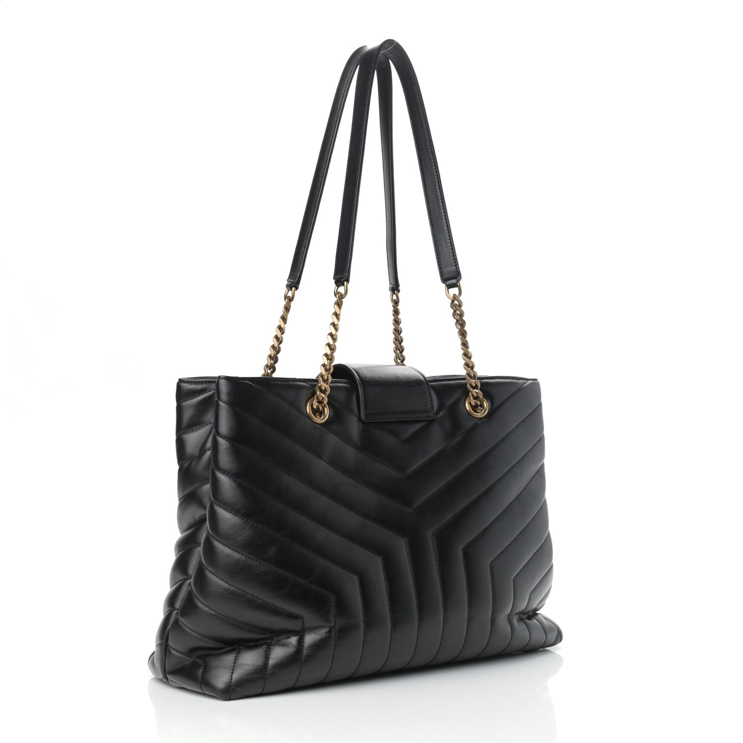 Calfskin Y Quilted Monogram Large Loulou Shopper Black