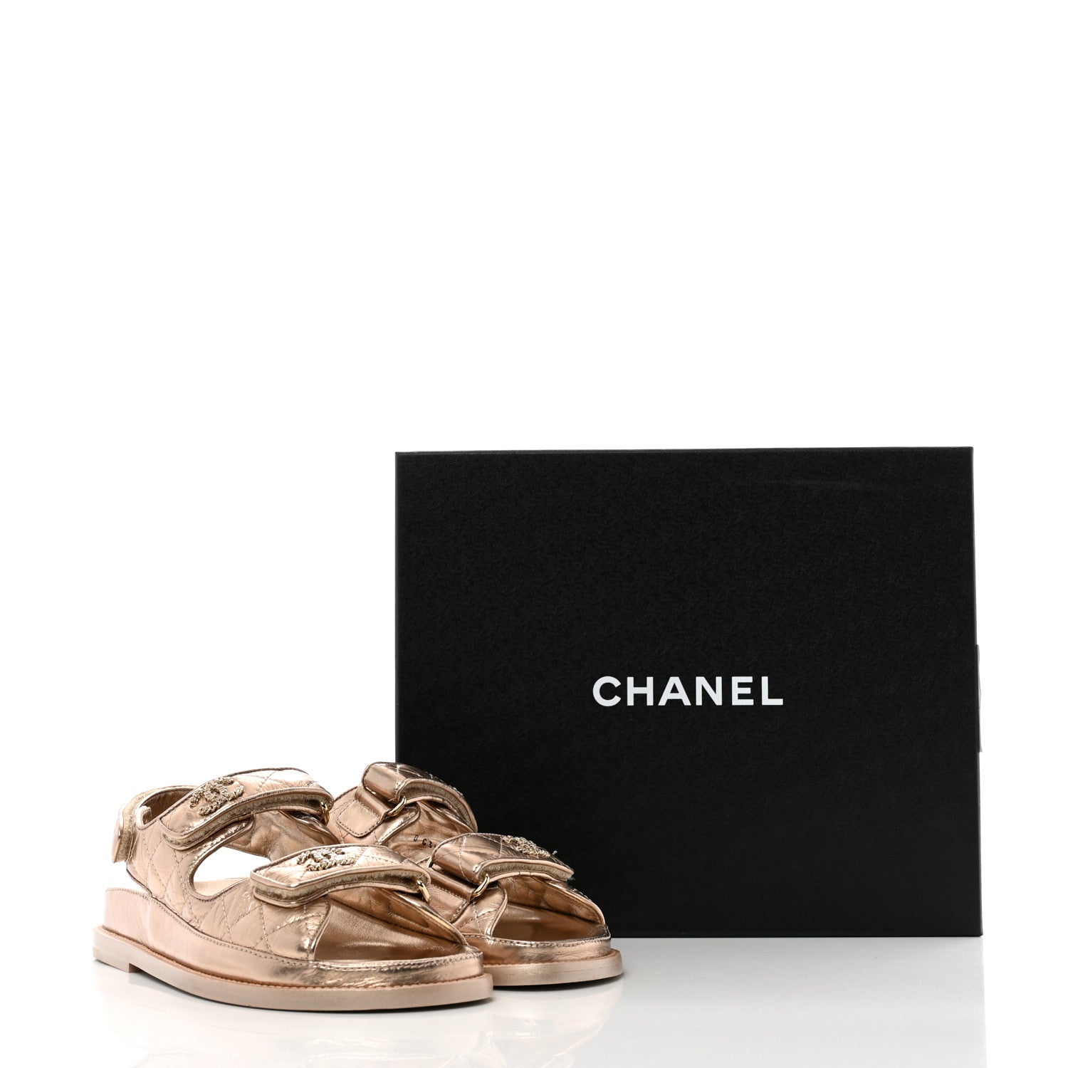 Chanel Iridescent Lambskin Quilted Velcro Dad Sandals 36 Light Bronze 11 of 11