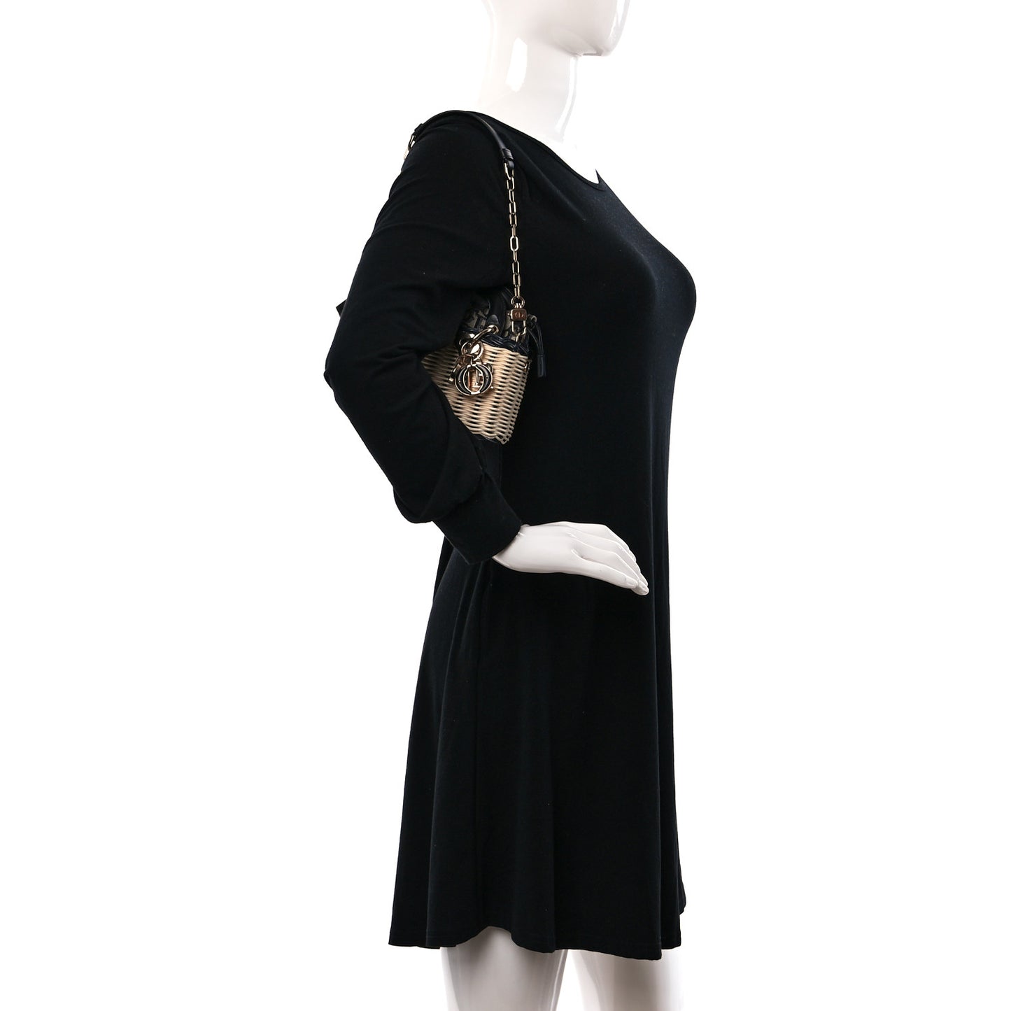 Wicker Oblique Micro Lady D-Joy Bag Natural Black