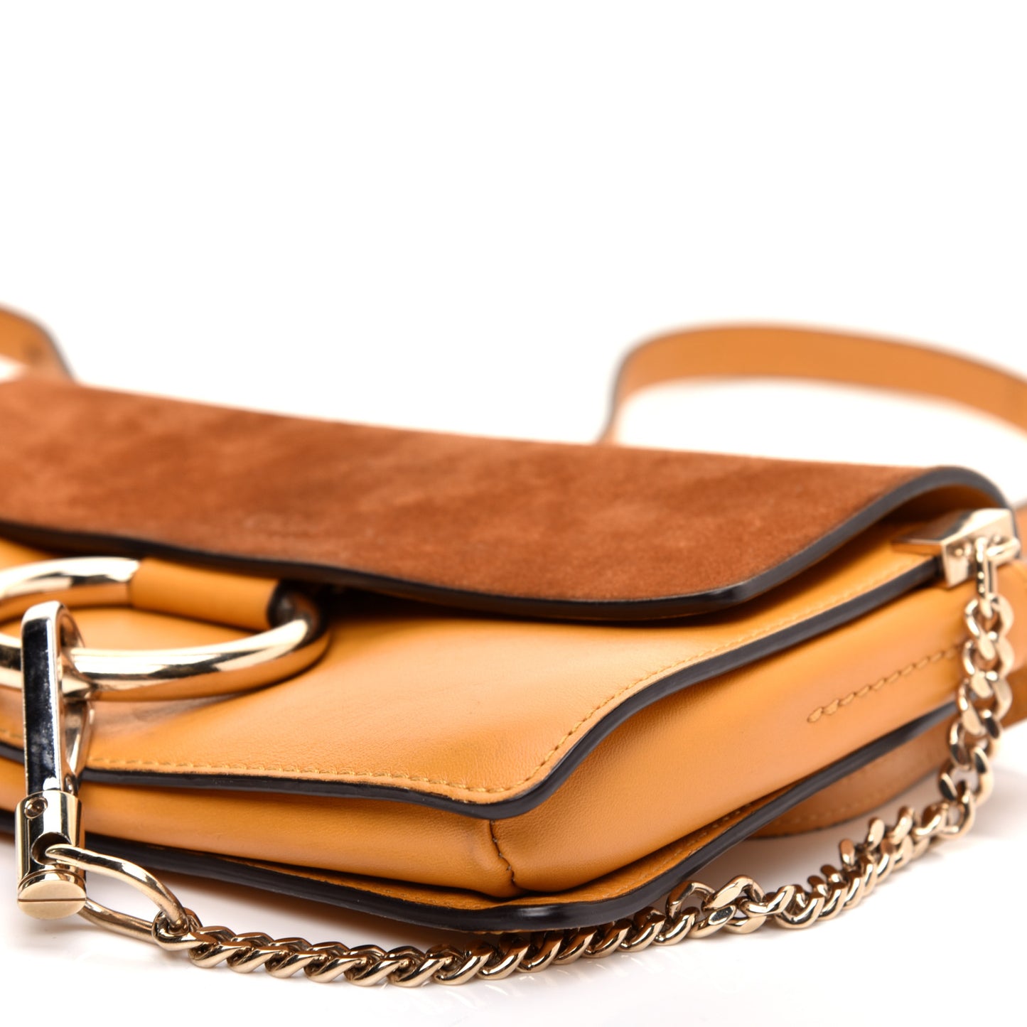 Suede Calfskin Small Faye Shoulder Bag Mustard Brown