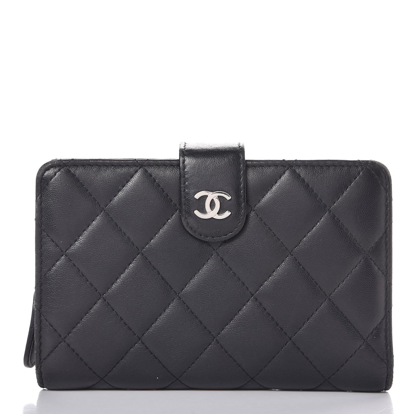 Lambskin Quilted Zipped Pocket Wallet Black