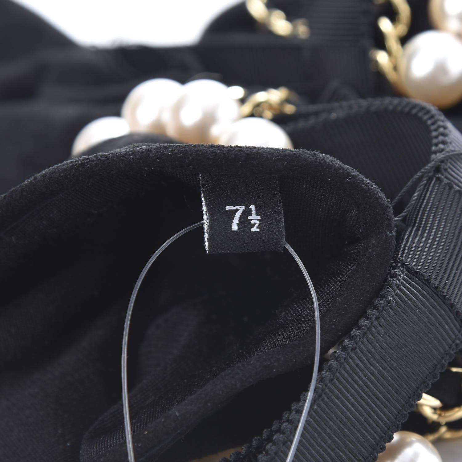 Chanel Suede Lambskin Pearl Grosgrain Gloves 7.5 Black 4 of 5