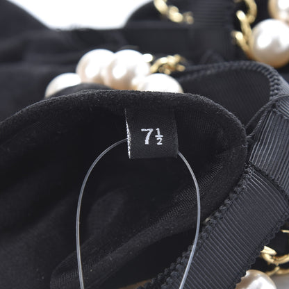Chanel Suede Lambskin Pearl Grosgrain Gloves 7.5 Black 4 of 5