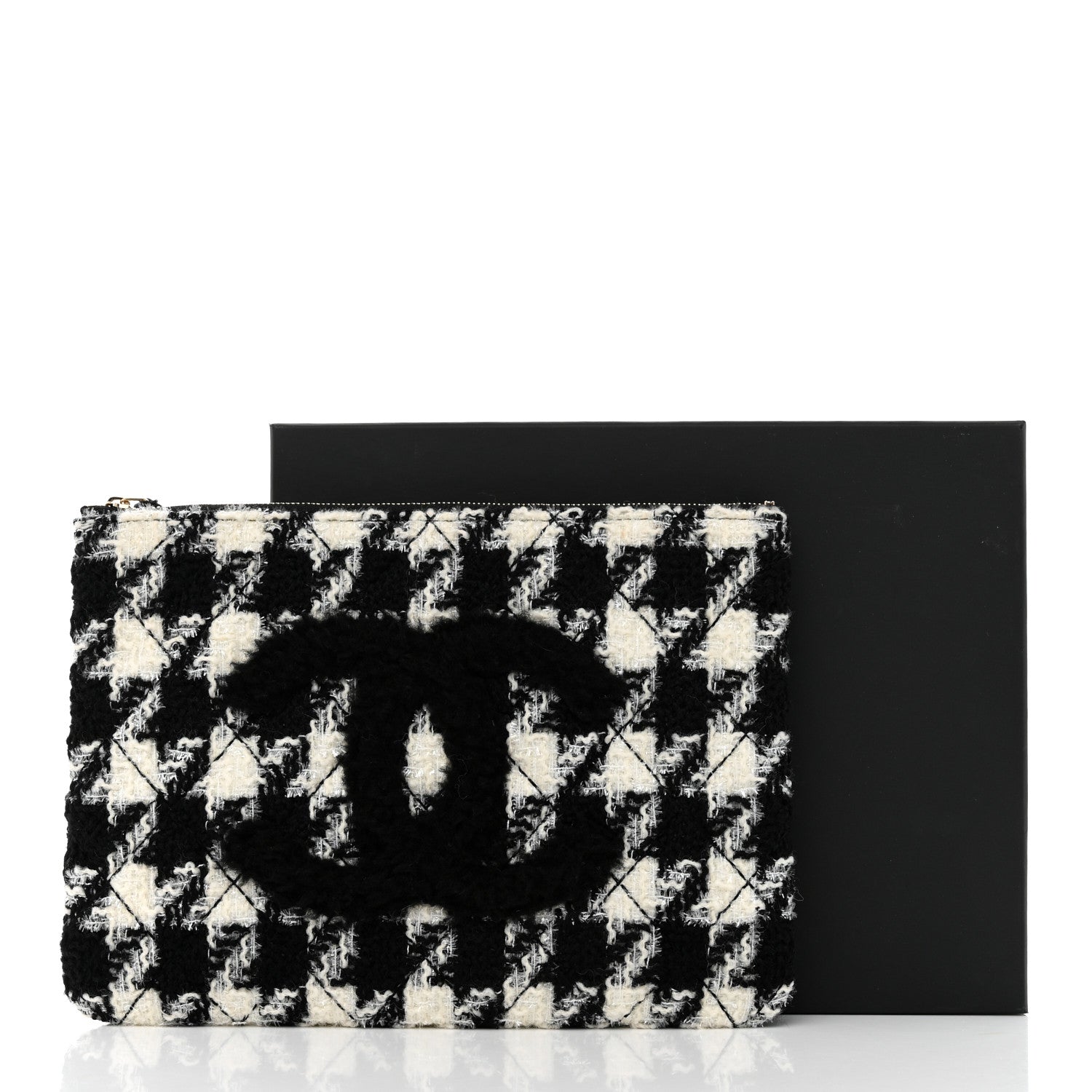 Chanel Tweed Shearling Quilted Chanel Cosmetic Pouch White Black 9 of 9